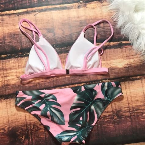 Swim Pink Palm Leaf Print Triangle Bikini Poshmark