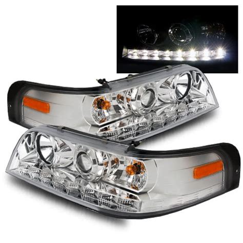 For 98 11 Ford Crown Victoria Chrome Drl Led Strip Projector Headlights