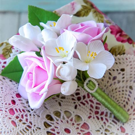 White And Pink Boutonniere Handmade With Love Oriflowers