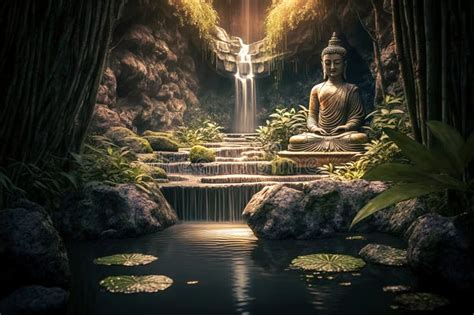 Zen Garden with Buddha Statue Stock Illustration - Illustration of ...