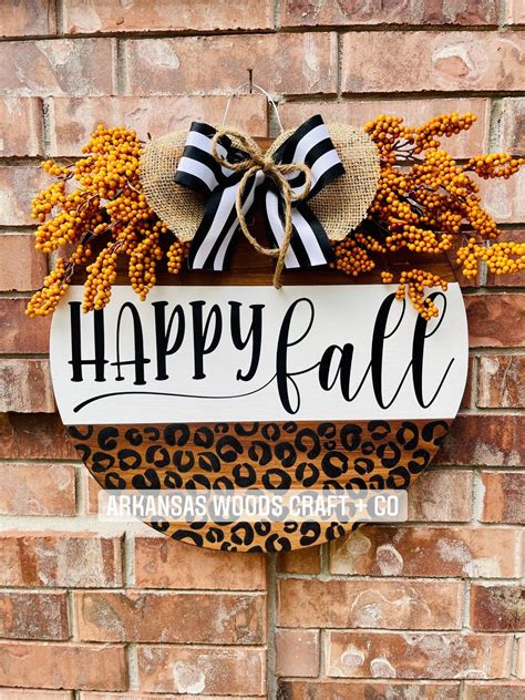 Hello Pumpkin Door Hanger Fall Door Hanger Leopard Fall Door Etsy