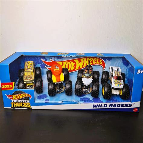 ORIGINAL MATTEL Hot Wheels Monster Trucks 1 64 Scale 4 Packs Silverado Vs Raptor F150 Ready