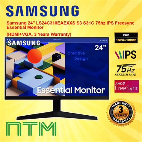 Samsung Monitor 24 S3 S31c Ls24c310eaexxs Fhd Ips Panel 75hz 5ms Amd