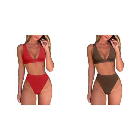 Pack Kcodviy Womens High Waisted Thong Women Swimsuits Two Cute Plus Size Bikini Sets