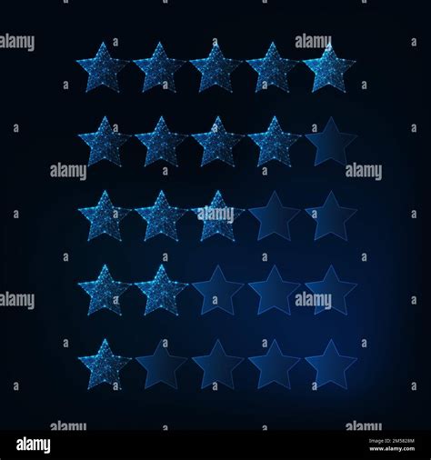 One To Five Stars Rating System Futuristic Glowing Low Polygonal Stars