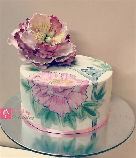 Peony Adorned Cake Decorated Cake By D Sugar Artistry Cakesdecor