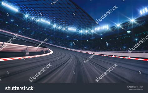 Curved Asphalt Racing Track Illuminated Race Stock Illustration