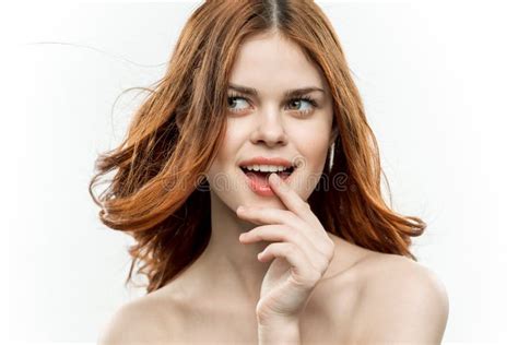Pretty Woman Loose Ginger Hair Glamor Naked Shoulders Model Stock Image Image Of Cream