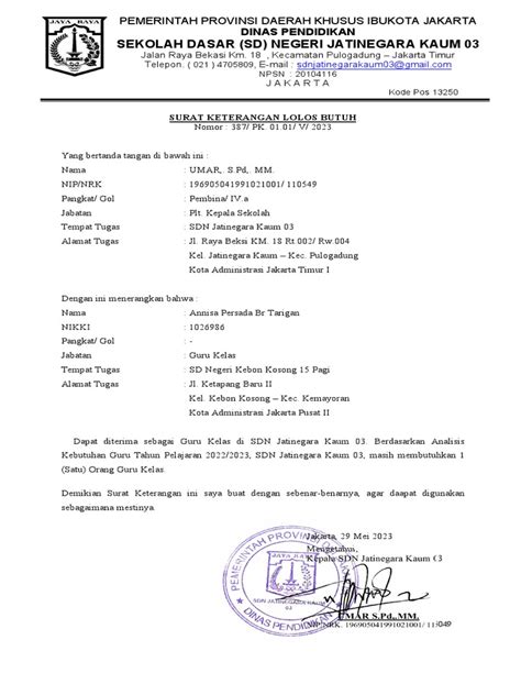 Surat Keterangan Lolos Butuh Pdf
