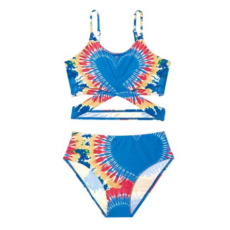 Bullpiano Girls Piece Swimsuit Heart Print Criss Cross Bikini Set Adjustable Shoulder Straps