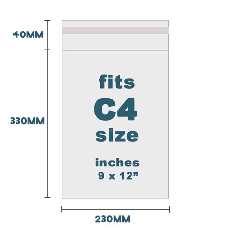 230 X 330mm Resealable Cello Bag C4 Size Cellophane Bags The