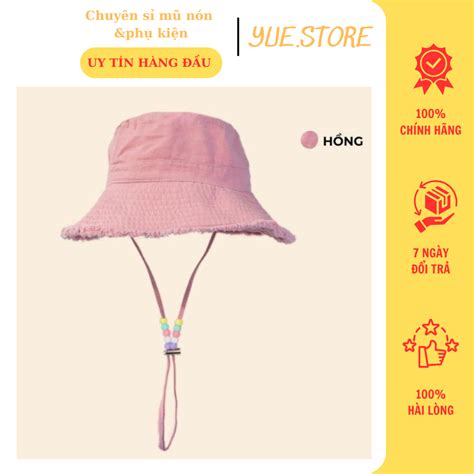 Mũ bucket tua rua có dây hạt Nón nữ vành rộng tai bèo nhiều màu hot trend Shopee Việt Nam
