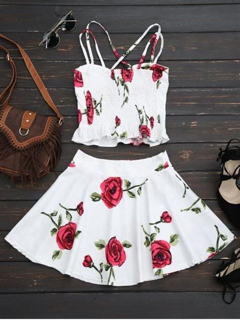 Floral Bralet Crop Top And Mini Skirt Cute Skirt Outfits Mini Skirts