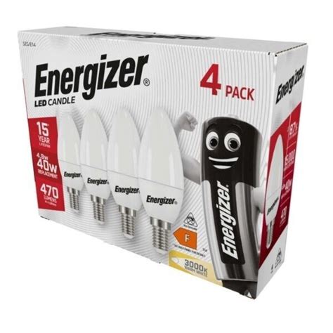 4 X Energizer LED Candle E14 SES Light Bulbs 470 Lumens 4 9W 3 000K