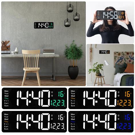 Hooudo Clock Clearance Clock Large Led Digital Wall Clock Temperature Date Day Display Usb