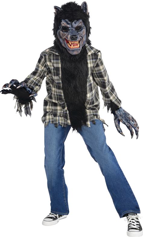 Kids' Werewolf Black Flannel Outfit with Shirt/Mask/Gloves Halloween