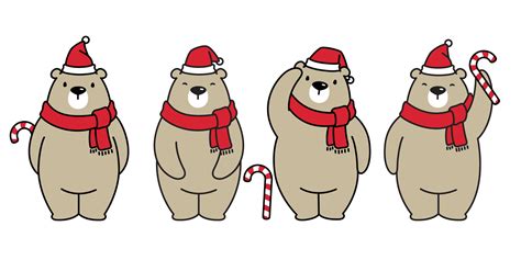 Bear Vector Polar Bear Christmas Xmas Santa Claus Hat Candy Cane Scarf