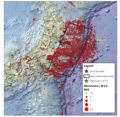 Seismic Activity M 4 0 Following The March 11 2011 M9 0 Tohoku