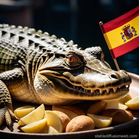 Crocodile with Three-Colored Tails in Spanish City | Stable Diffusion