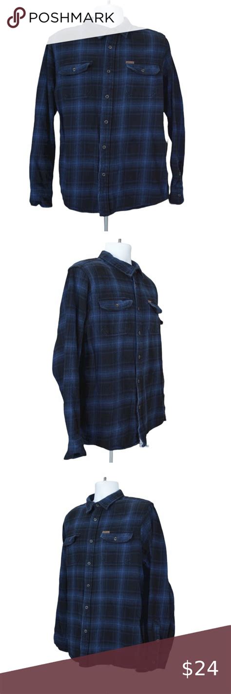 Orvis Flannel Shirt Jacket Plaid Large Mens Heavyweight Pockets Blue