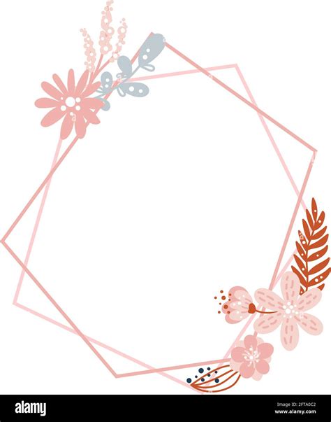 Vector Floral Geometric Polygon Frame With Floral Bouquet And Flower