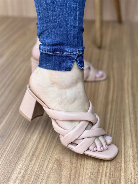 Sandália Salto Bloco Tiras Nude Salook Calçados