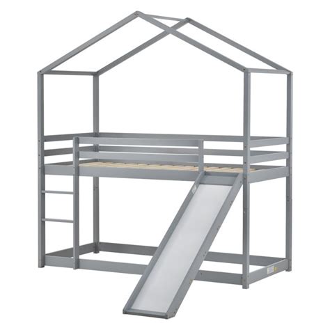 Lit superposé enfant 90x200cm avec toboggan Bois massif Sommier à