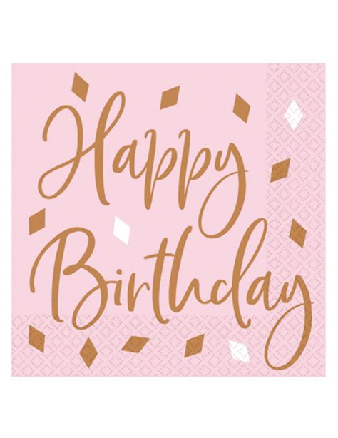 Serviettes En Papier Happy Birthday Roses Confettis Rose Gold X