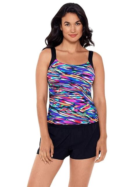 Buy Reebok Womens Swimwear Sport Fashion Glasswork Bust Minimizing Soft Cup Tankini Bathing