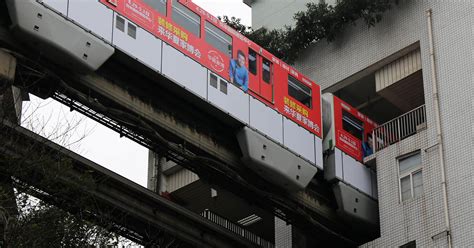 Train China Through Buildings Chongqing Rail Real Video