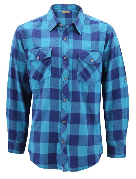 Mens Premium Cotton Button Up Long Sleeve Plaid Comfortable Flannel Shirt 2 Aqua Skyblue