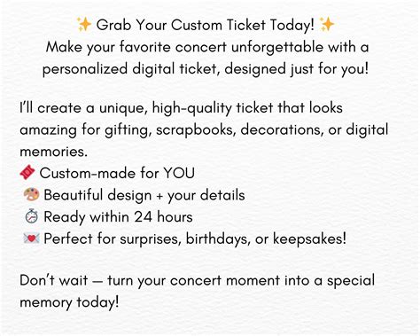 Custom Concert Tickets, Printable Ticket, Digital Custom Personalized