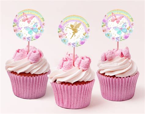 Fairy Cupcake Topper Printable Favor Tags Fairy Birthday Party Decor