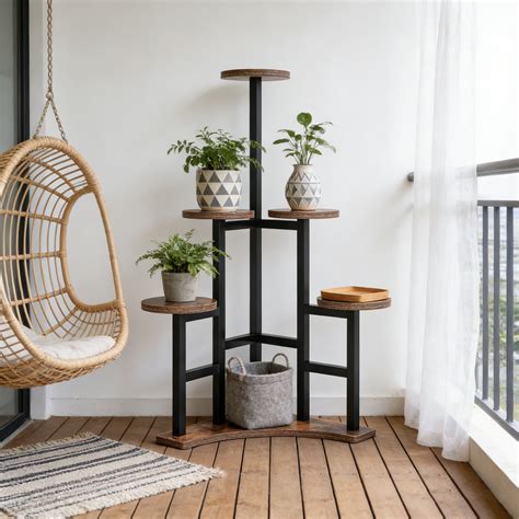 Kiootto 437 Inch 6 Tier Rustic Brown Corner Plant Shelf Multi Tiered