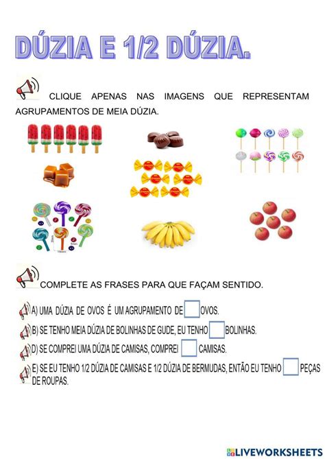 Quanto Que É Meia Dúzia - Dúzia e Meia dú… | Free Interactive Worksheets | 1156693