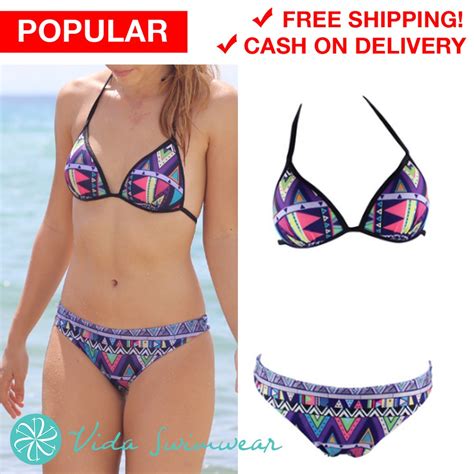 Triangle Two Piece Bikini Aztec Print Swimwear Tie Back Shopee