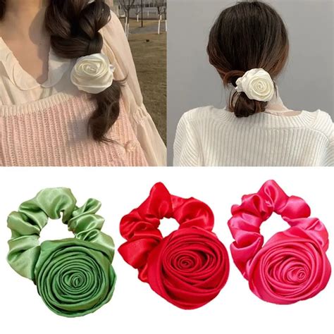 Резинка для волос роза атласная | AliExpress