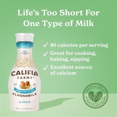 Califia Farms Dairy Free Unsweetened Vanilla Almond Milk 48 Fl Oz