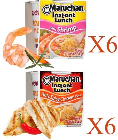 Maruchan Ramen Instant Cup Noodles 12 Count 6 Shrimp Flavor 6 Hot Spicy Chicken Flavor