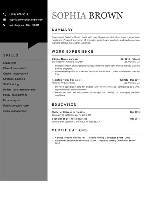 Pediatric Nurse Resume - My Resume Star