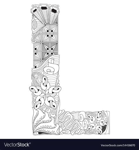 Letter l for coloring decorative zentangle Vector Image