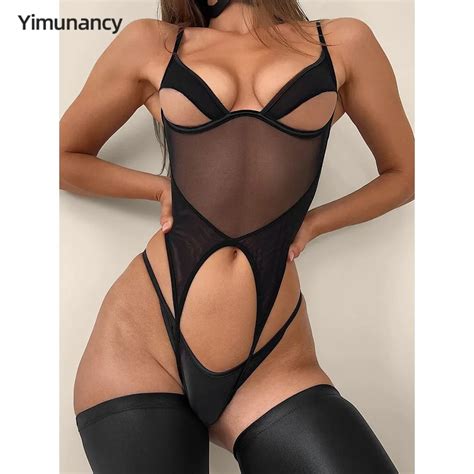 Yimunancy Cut Out Patchwork Mesh Lingerie Set Women Sensual V Neck Sexy Piece Stockings Erotic