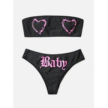 Emmiol Free Shipping Baby Heart Print Bikini Set Black M In Bikini Sets Online Store Emmiol