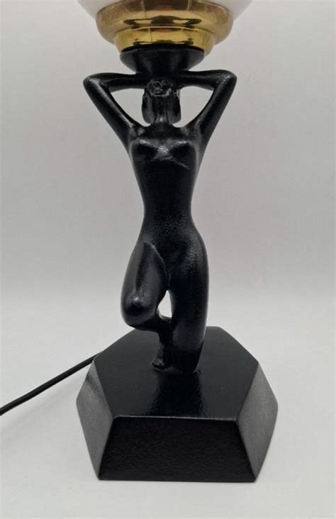Unique Vintage Art Deco Naked Woman Figure Table Lamp In Elegant Black And White Colors Rare