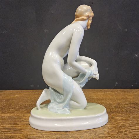Vintage Art Deco Style Nude Woman Kneeling Figurine By Zsolnay Pecs