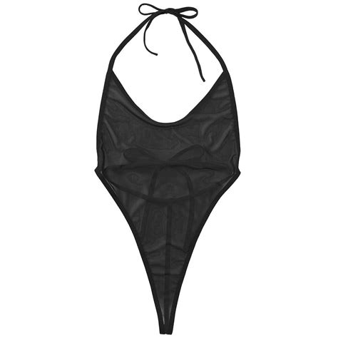 Us Womens One Piece Mesh Bodysuit See Through Lingerie High Cut Leotard Swimwear Ebay