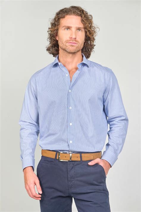 Camisa Classic Fit Algod N Blanco Mil Rayas Azul Rafael Cure