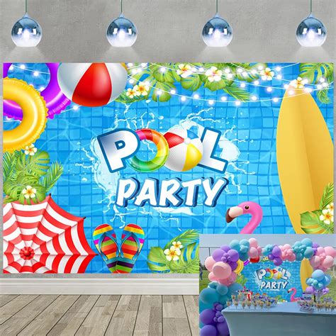 Avezano Summer Pool Party Backdrop Banner Neon Pool Party