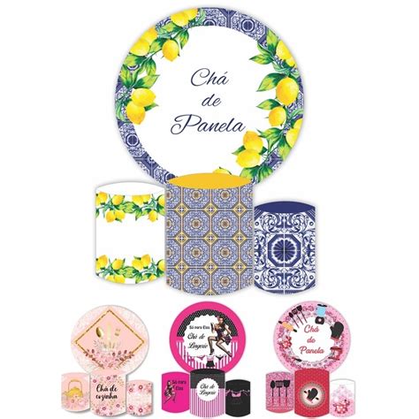 Kit Painel Redondo Sublimado Trio De Cilindros Ch De Panela Ch De Lingerie Ch De Casa