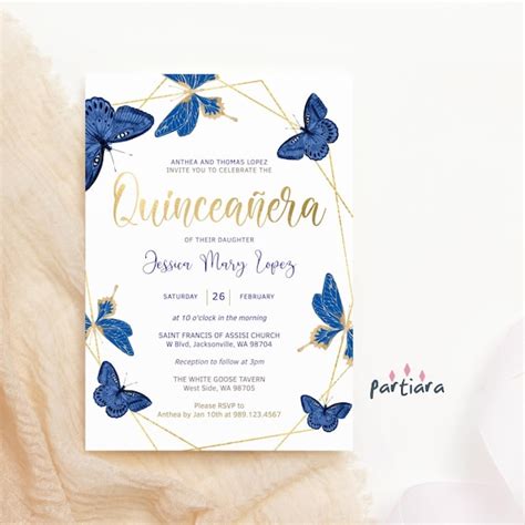 Butterfly Pcs Custom Acrylic Quinceanera Invitation Light Blue